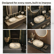 Plantex Ceramic Basin for Bathroom/Designer TableTop Wash Basin/Bathroom Vessel Sink/Washbasin - LA03, Matt Khakhi (21.5 x 14 x 5.5 Inch)