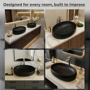 Plantex Ceramic Wash Basin for Bathroom/Table Top Ceramic Basin/Black Washbasin for Bathroom - (CRETA-NS-BLACK-MATT, 23 x 15 x 5.5 Inch)