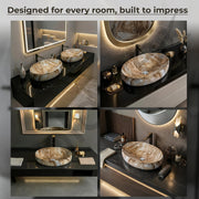Plantex Ceramic Basin for Bathroom/Table Top Ceramic Basin/Washbasin for Bathroom - (CRETA-NS-238-Marble Finish, 23 x 15 x 5.5 Inch)