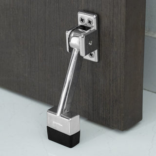 Plantex Heavy Duty 5 inch Kick Down Door Stopper with Strong Rubber Grip for Tile/ Vinyl/ Hardwoods/ Carpet Floor for Home and Office Doors (Stainless Steel, Chrome)