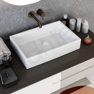 Plantex Platinum Ceramic WashBasin/Tabletop Wash Basin/Basin for Bathroom/Bathroom Wash Basin with 10 Years Glaze Warranty by Plantex/ (White, Rectangle, 24.5 x 16.5 x 5 Inch)