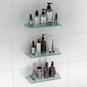 Plantex Premium Transparent Glass Shelf for Bathroom/Kitchen/Living Room - Bathroom Accessories (Polished 12x6 - Pack of 3)