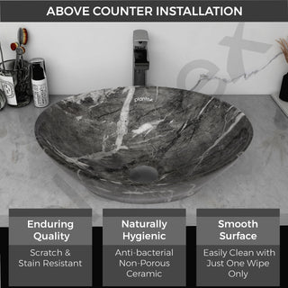 Plantex Ceramic Basin for Bathroom/Table Top Ceramic Basin/Washbasin for Bathroom (BOAT-NS-551-Marble Finish, 16 x 13 x 5.5 Inch)