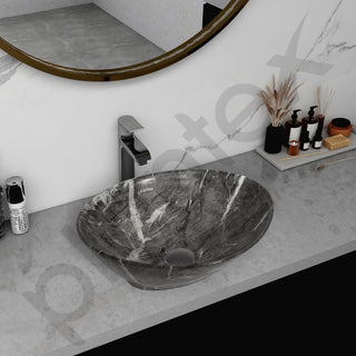 Plantex Ceramic Basin for Bathroom/Table Top Ceramic Basin/Washbasin for Bathroom (BOAT-NS-551-Marble Finish, 16 x 13 x 5.5 Inch)