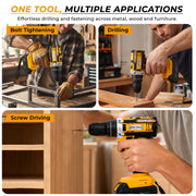 Plantex 21V Cordless Drill Machine for Home/10mm Chuck Electric Screwdriver & Power Drill Kit with 2 Lithium-Ion Batteries, Charger, Accessories & Storage Case (ML-D005, Yellow)