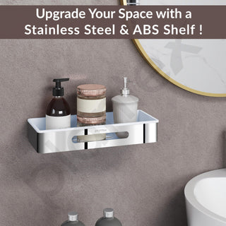 Plantex Bathroom Shelf Rack/ABS & Stainless Steel Shelf for Bathroom Rack/Bathroom Organiser/Kitchen Shelves -(14x5 inches, Chrome)