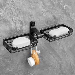 Plantex Aluminum Bathroom Dual Soap Holder with Hook/Soap Stand/Soap Dish/Bathroom Accessories - Black