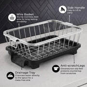 Plantex Stainless Steel Dish Drying Rack/Dish Rack with Drainer Tray for Kitchen/Vessel Drainer Basket for Utensils/Bartan Basket Stand - Chrome (17.5x12.5x7 Inch)