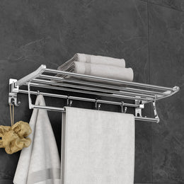 Plantex Eco Stainless Steel Folding Towel Rack/Towel Holder For Bathroom/Towel Hanger/Bathroom Accessories Set(24-inch) Chrome