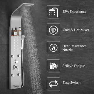 Plantex 304 Grade Stainless Steel Shower Panel/6 in 1 Shower System/Handshower with Waterfall Outlet/Tub Spout/Body Massage Spray With Hot &cold Mixer- (1015, Chrome)