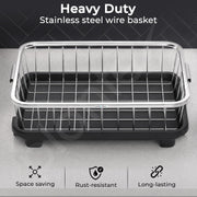 Plantex Stainless Steel Dish Drying Rack/Dish Rack with Drainer Tray for Kitchen/Vessel Drainer Basket for Utensils/Bartan Basket Stand - Chrome (17.5x12.5x7 Inch)