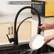 Plantex Single Lever Sink Mixer with Dual Flow Pull-Out SprayerHot and Cold-Water Mixer Rotatable Flexible Sink Tap for Kitchen -Deck Mounted-(8984-Black) Brass, Powder Coated