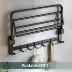Plantex Aluminium Folding Towel Rack with Swivel Towel Rod/Bathroom Organizer/Towel Hanger with Hook/Bathroom Shelf for Wall/Bathroom Accessories – Combo (Black)