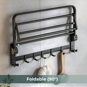 Plantex Aluminium Folding Towel Rack with Swivel Towel Rod/Bathroom Organizer/Towel Hanger with Hook/Bathroom Shelf for Wall/Bathroom Accessories – Combo (Black)