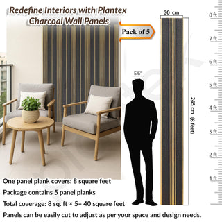 Plantex Louvers Panel for Wall/8 Feet Wall Panels/3D Charcoal Panel for Interior Walls Décor - Pack of 5 Covers - 40 Sq. Ft, Size-1 Feet x 8 Feet (YD-1209)