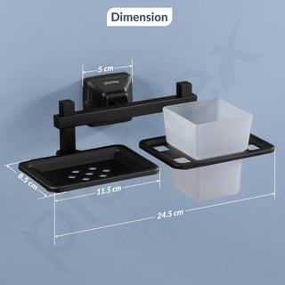 Plantex 304 Grade Stainless Steel Squaro 2 in 1 Soap Dish with Tumbler Holder/Soap Stand/Tooth Brush Holder/Bathroom Accessories (Black)