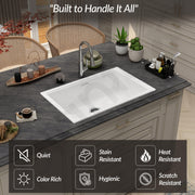 Plantex Matt German Technology Acrylic Resin Quartz Kitchen Sink/10 Years Guarantee/Granite Single Bowl Sink For Kitchen With Coupling (Whiti 32X20 Inches)