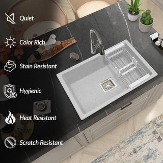 Plantex Quartz Sink for Kitchen/UV Protected Mosaic Grey Kitchen Sink/Granite Single Bowl Sink/Undermount/Topmount (Mosaic Grey-24x18 Inches)