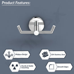 Plantex 304 Grade Stainless Steel Bathroom Hooks for Hanging Towel and Clothes in Bathroom/Washroom - Oreo (Chrome)