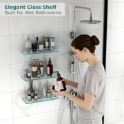 Plantex Bathroom Glass Shelf/Glass Shelf for Bathroom Wall/Transparent Glass Shelves for Kitchen/Living Room Shelf/Wall Stand for Kitchen- (Polished,15x6 Inches, Pack of 3)