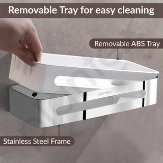 Plantex Bathroom Shelf Rack/ABS & Stainless Steel Shelf for Bathroom Rack/Bathroom Organiser/Kitchen Shelves -(14x5 inches, Chrome)