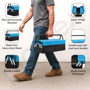 Plantex 18 Inch Metal Tool Box/Empty Tool Kit Box With Large Capacity & Strong Handle/3 Cabinet Tools Box for Home Use/Tool Organizer for Essential Tools - (Blue & Black)