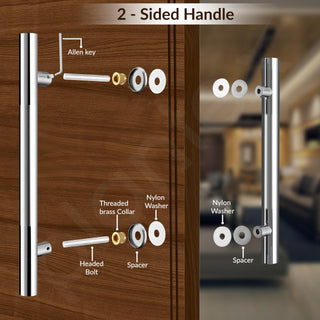 Plantex Manual Handle for Glass Door/Stainless Steel Main Door Handle/12 Inch Pull-Push Lock Handle Set of 1 (2 Piece, Chrome)