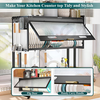 Plantex GI Steel Over The Sink Dish Drying Rack/Kitchen Storage Rack/2-Tier Dish Rack with Cover for Dish Rack/Household Bowls and Plates Organizer - (Black, 74 x 28.5 x 69 CM)