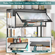 Plantex GI Steel Over The Sink Dish Drying Rack/Kitchen Storage Rack/2-Tier Dish Rack with Cover for Dish Rack/Household Bowls and Plates Organizer - (Black, 74 x 28.5 x 69 CM)