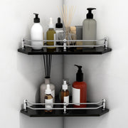 Plantex Premium Glass Corner Shelf for Bathroom/Kitchen Glass Shelf/Wall Mounted Bathroom Corner Shelf (9x9 Inches -Diamond-Black - Pack of 2)