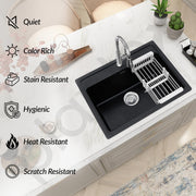 Plantex Granite Single Bowl Sink/Matt Quartz Sink For Kitchen/UV Protected Kitchen Sink/Undermount/Topmount (Nano Black - 24X18 Inches)