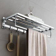 Plantex Folding Towel Rack with Hooks for Bathroom/24 Inch Stainless Steel Towel Hanger/Towel Stand/Towel Rod/Bathroom Accessories - Pack of 1 (Chrome)