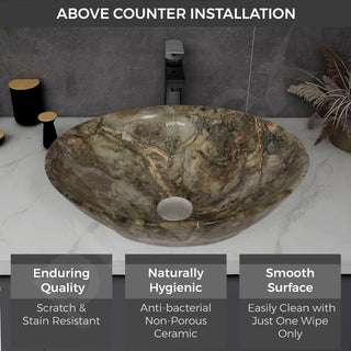 Plantex Ceramic Basin for Bathroom/Table Top Ceramic Basin/Washbasin for Bathroom (BOAT-NS-525-Marble Finish, 16 x 13 x 5.5 Inch)