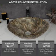 Plantex Ceramic Basin for Bathroom/Table Top Ceramic Basin/Washbasin for Bathroom (BOAT-NS-525-Marble Finish, 16 x 13 x 5.5 Inch)