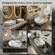 Plantex Ceramic Tabletop Washbasin for Bathroom/Designer Hand Wash Basin/Oval Countertop Basin/Home/Office (22x13.5x6 Inch - White & Grey)