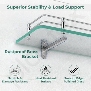 Plantex Premium Transparent Bathroom Glass Shelf/Glass Shelf for Living Room/Bathroom & Kitchen Accessories- (Polished, 18x6 Inches) - Pack of 1