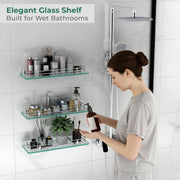 Plantex Premium Transparent Glass Shelf for Bathroom/Kitchen/Living Room - Bathroom Accessories (Polished, 18x6 Inches) - Pack of 3