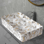 Plantex Tabletop Wash Basin/Bathroom Sink/Wash Basin Over Counter/Designer Ceramic Wash Basin for Bathroom (Marble Finish, 24 x 13 x 5 Inch)