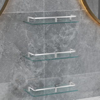 Plantex Multipurpose Frosted Glass Shelf for Bathroom/Shelves for Kitchen/Living Room Wall Shelf with Brass Railings and Wall Brackets (Chrome Finish, 12x6 Inches, Pack of 3)