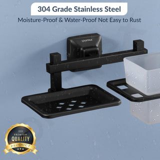 Plantex 304 Grade Stainless Steel Squaro 2 in 1 Soap Dish with Tumbler Holder/Soap Stand/Tooth Brush Holder/Bathroom Accessories (Black)