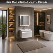 Plantex Wall Mount Vanity Cabinet with Washbasin and Mirror/Rectangular Basin with Cabinet for Bathroom - (Gizmo - 800, White)