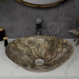 Plantex Ceramic Basin for Bathroom/Table Top Ceramic Basin/Washbasin for Bathroom (BOAT-NS-525-Marble Finish, 16 x 13 x 5.5 Inch)