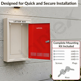 Plantex GI Steel Letter Box for Home/Suggestion Box for Office/Complaint Box/Mail Box/Post Box for Home Gate & with Secure Lock - (Red & Ivory) - Big Size Wall Mounted