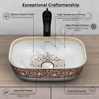 Plantex Table Top Wash Basin For Bathroom/Designer Ceramic Basin/Countertop Vessel Sink Basin - Indo-European Collection (18 x 13 x 5 Inch)