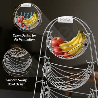 Plantex Stainless Steel 3 Step Swing Fruit and Vegetable Basket/Fruit Basket/Vegetable Basket for Kitchen and Dining Table