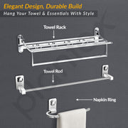 Plantex Bathroom Accessories- Stainless Steel 6pcs Bathroom Organizer Set- Folding Towel Rack/Towel Rod/Napkin Ring/Soap Holder/Tumbler Holder/Robe Hook(Chrome)