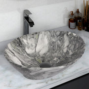 Plantex Ceramic Basin for Bathroom/Table Top Ceramic Basin/Washbasin for Bathroom - (BOAT-NS-552-Marble Finish, 16 x 13 x 5.5 Inch)