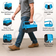Plantex Metal Tool Box for Home Use/3 Cabinet Empty Tool Kit Box/Tools Box/Tool Organizer for Essential Tools With Large Capacity & Strong Handle - (Blue & Black)