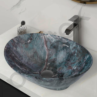 Plantex Ceramic Basin for Bathroom/Table Top Ceramic Basin/Washbasin for Bathroom - (BOAT-NS-553-Marble Finish, 16 x 13 x 5.5 Inch)