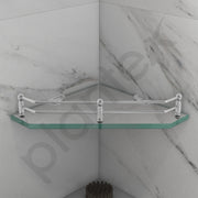 Plantex Glass Corner Shelf for Bathroom Wall/Kitchen Corner Glass Shelf/Wall Storage Shelf Transparent Glass (9x9 Inches - Pack of 2)